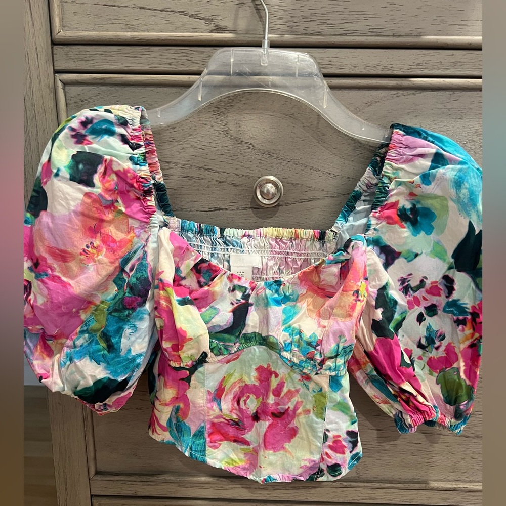 H&M Multicolor Floral Puff Sleeve Blouse Crop top